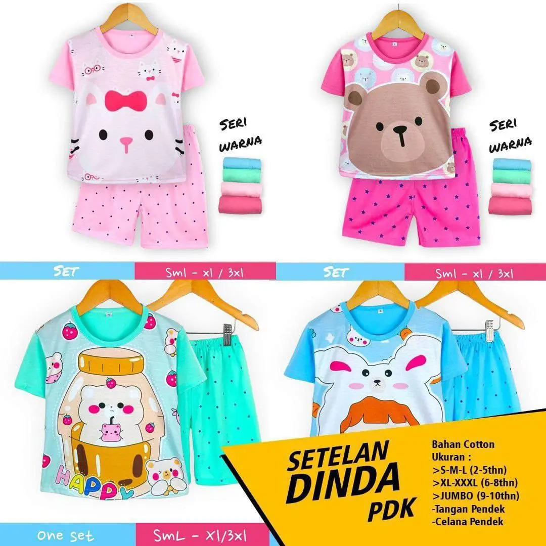 Setelan Dinda Pendek Anak Perempuan Motif Terbaru 2024 Baju Setelan Kaos Pendek Anak Cewek Kekinian Gambar Lucu Lucu Kuning Fashion
