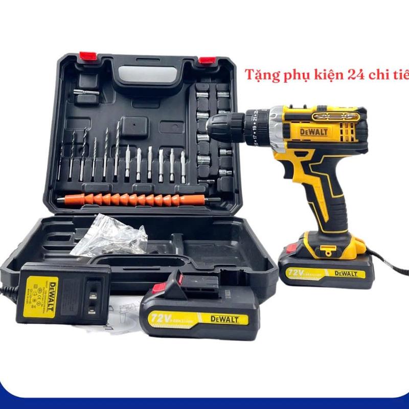 Máy khoan pin Dewalt 72v, Máy khoan cầm tay Dewalt 72v 3 chức năng, khoan tường, bắt vít, khoan sắt tặng phụ kiện 24 chi tiết