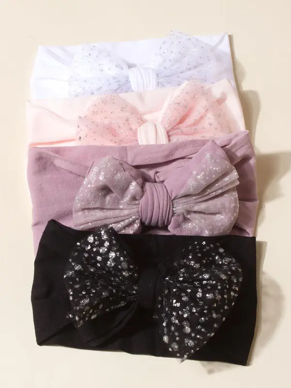 Cute Bow Decor Baby Hair Band, Soft Nylon Mesh Hair Band for Baby Girls & Boys, Fashion Hair Accessories for Infant Toddler Kids 2