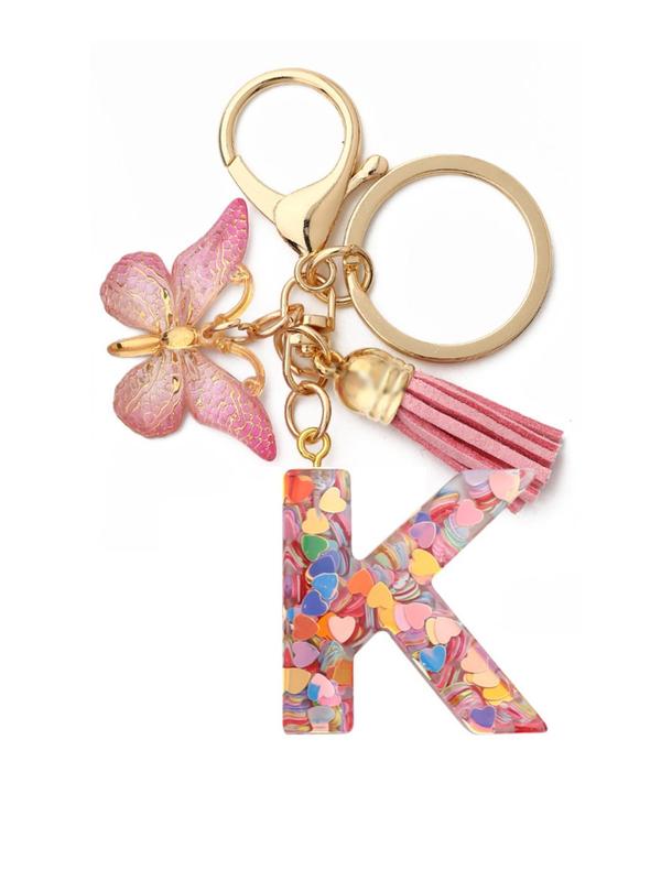 Cute Colorful Letter Keychain with Butterfly & Tassel Design, Casual Trendy Keychain for Women & Men, Basic Keychain for Purse Bag Backpack Decor for Daily Use 8