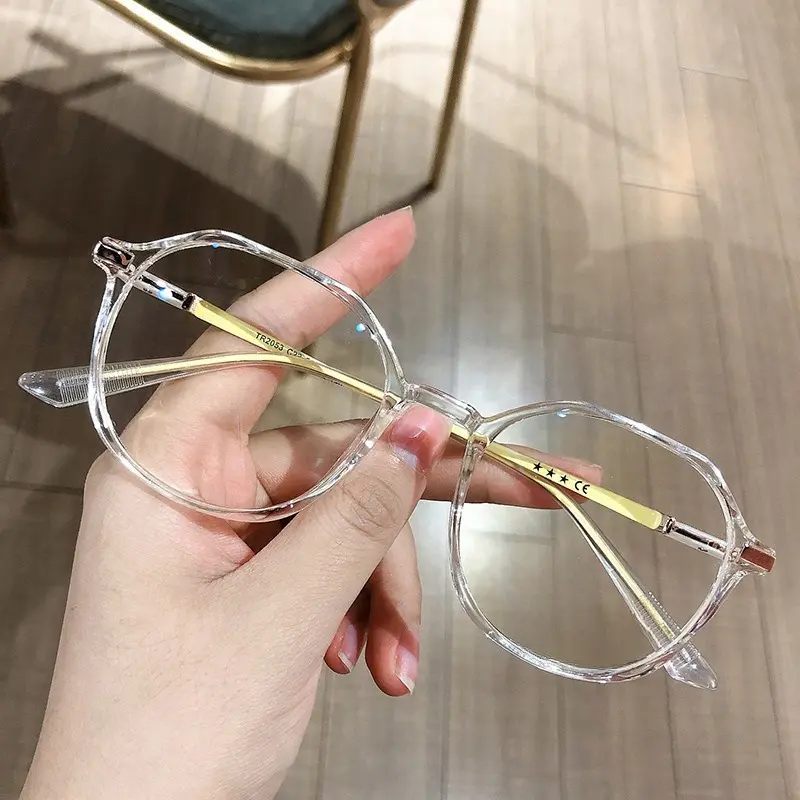 【Cận thị 0.5 đến 4.0 độ】Tròng kính chống bức xạ kính gọng tròn thời trang kính cận thị chống ánh sáng xanh dành cho nam và nữ 168 6