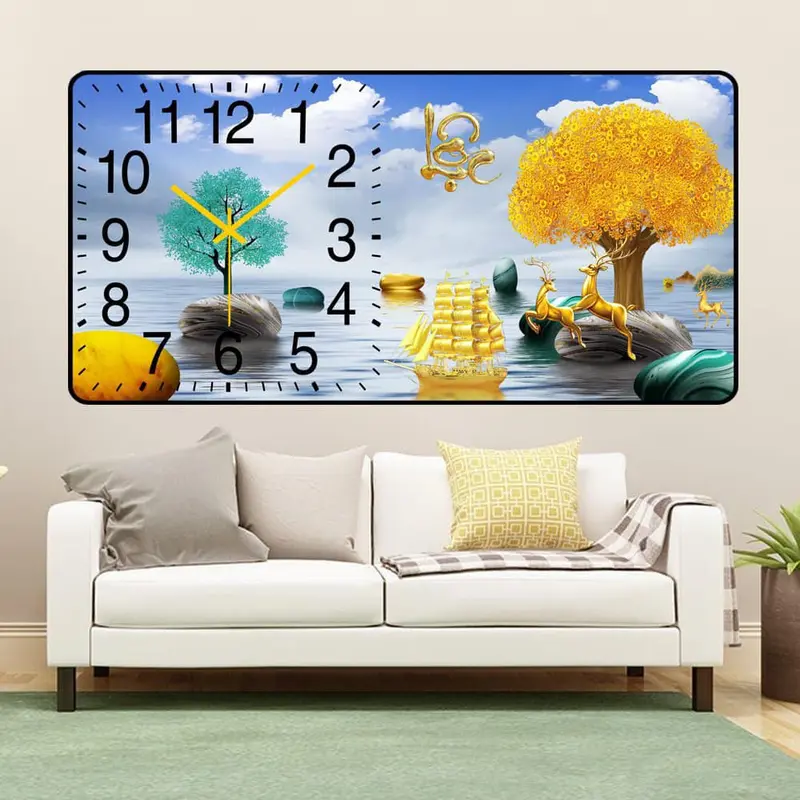 TRANH ĐỒNG HỒ TRÁNG GƯƠNG CAO CẤP 5D IN UV Treo Tường Decor Decor Phòng Trang Trí Trang Trí Nhà Phòng Khách đồng  hồ đồng  hồ tranh treo 1