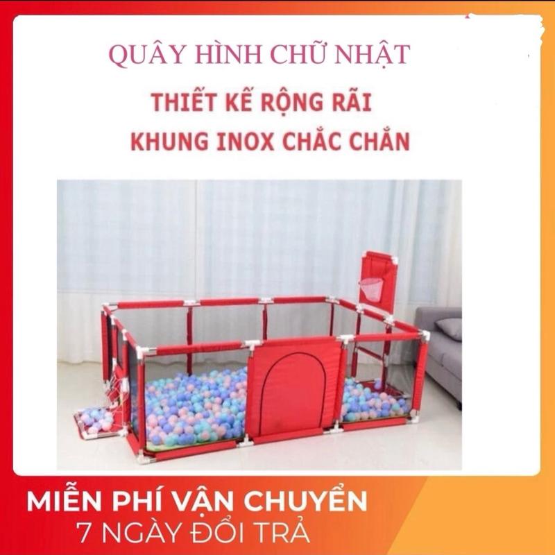Quây Cũi chữ Nhật, Khung Inox Có Giỏ Bóng Rổ Và Cầu môn dành cho Bé, Tặng Kèm 10 bóng .Đồ Chơi Cho Bé  đỏ rào chắn quây  cũi quây  cũi