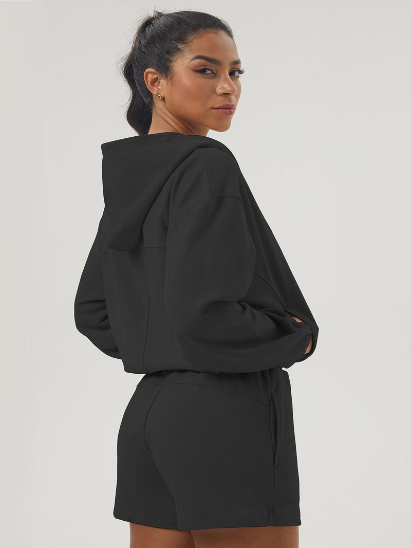 Product Introduction of Women's Solid Color Zip Up Hooded Sweatshirt & Drawstring Waist Shorts Sports Sweat Set, Casual Long Sleeve Zip Front Outerwear & Shorts, Ladies Sportswear for Indoor Outdoor Wear, Tracksuit 7