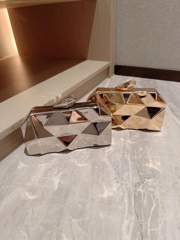 Women's Elegant Geometric Design Evening Bag, Exquisite Trendy Metal Clutch Bag, Fashionable Bag for Party Decoration 6