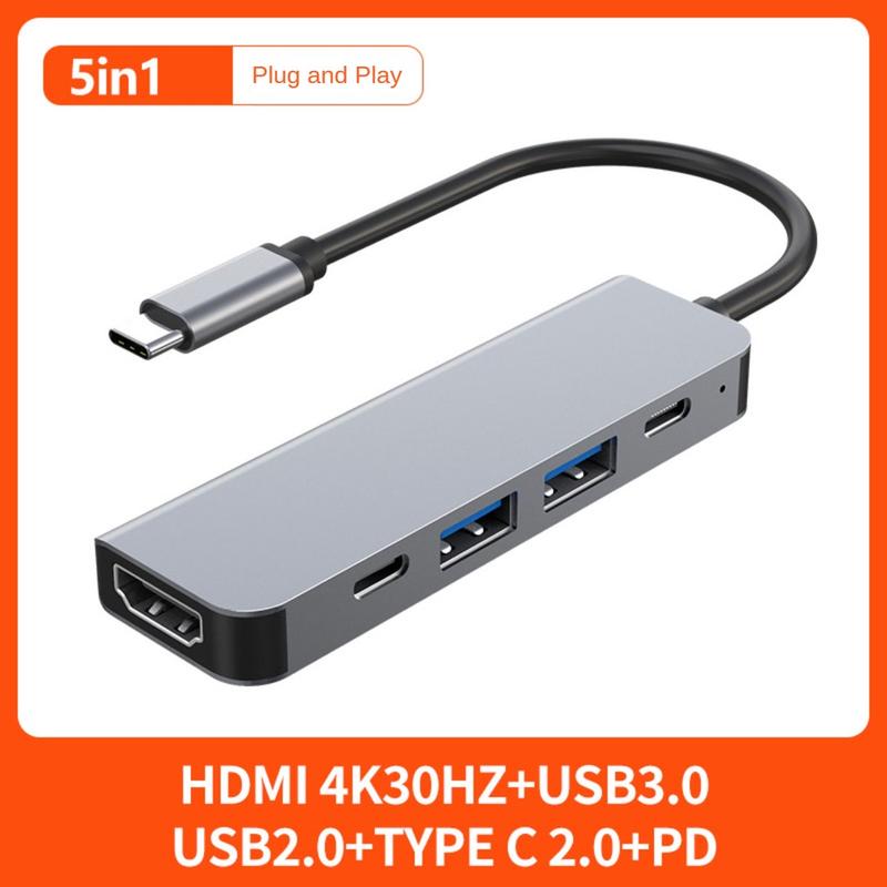  Trạm kết nối loại C 5in1 HDMI 4K USB3.0 Truyền dữ liệu loại C Hub đa cổng USB HUB USB C Sạc PD Tương thích với Macbook Máy tính xách tay Điện thoại di động Máy tính bảng iPad Công tắc Màn hình Chiếu Đế USBC 