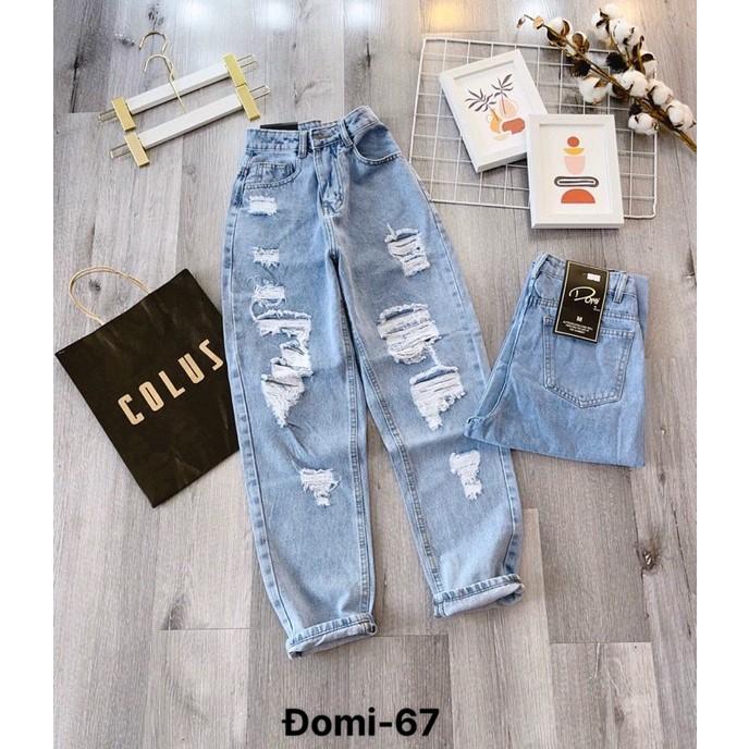 Bigsize Quần jeans baggy nữ rách tua rua xanh nhạt ms67 2
