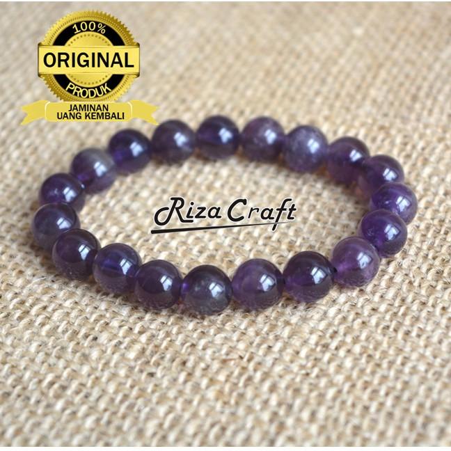 Gelang Cowok Cewek Keren Aesthetic Batu Alam Kristal Amethyst Kecubung ASLI Original Kalimantan 1