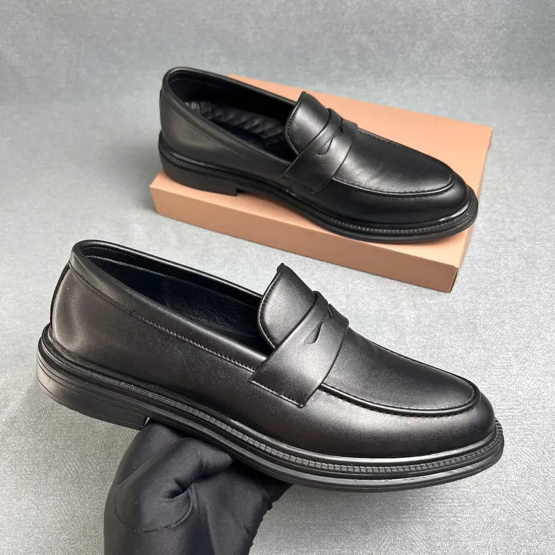 MẪU V3 - Giày Da Penny Loafer Trơn ,Đế tăng chiều cao 4,5cm,Giay Đủ size 37-44-Giày Tăng Chiều Cao Nam Nhung Shoes 3