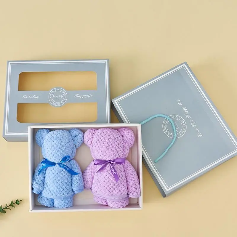 Handuk Mandi & Wajah Set 2in1 Motif Boneka Premium Cotton Tebal Halus Hadiah Souvenir Pernikahan Hampers Kado Gift Towel ukuran 35x75cm Microfiber