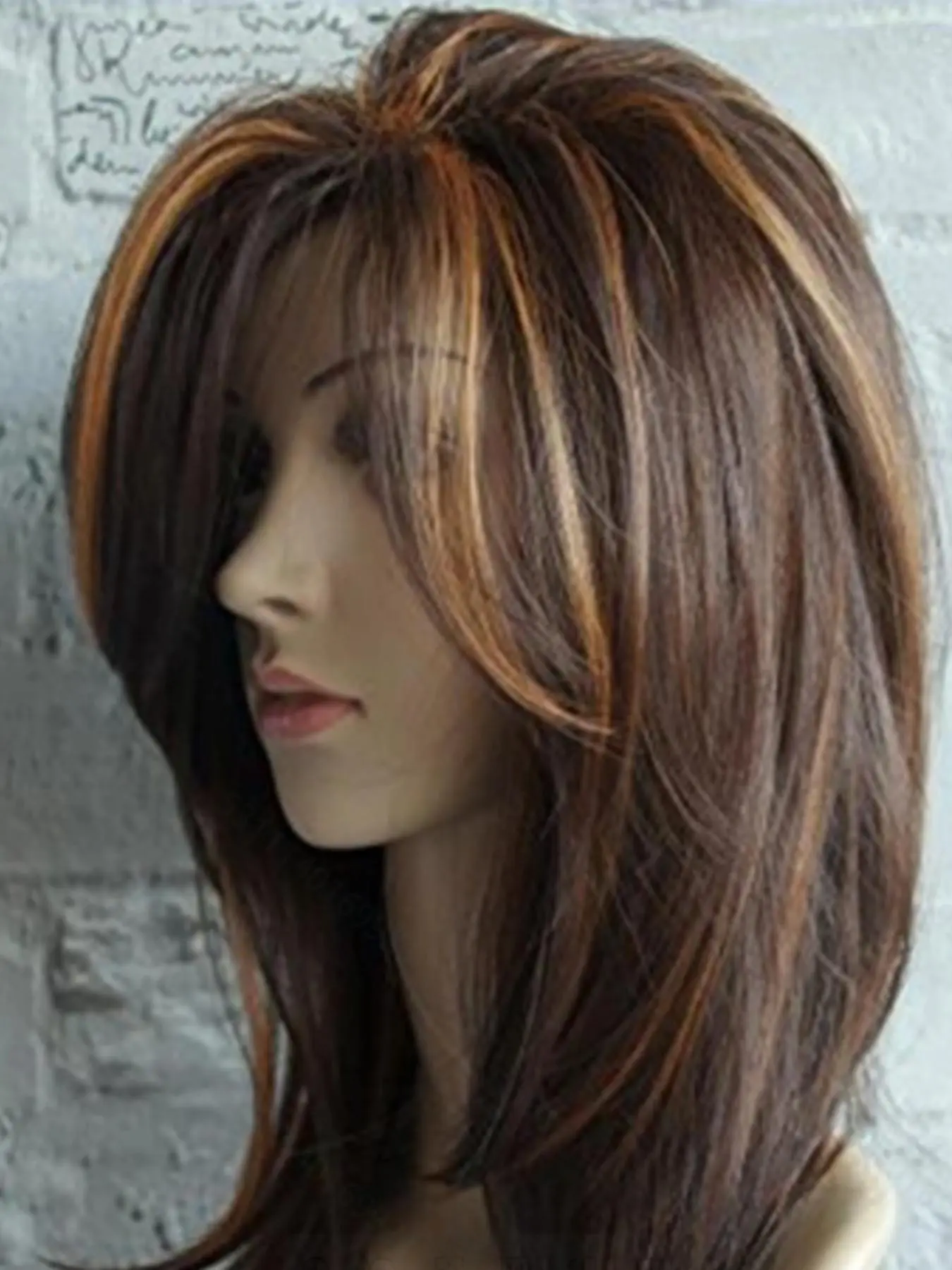 23 Inch Long Ombre Brown Straight Wigs, Gorgeous Fluffy Wigs with Side-swept Bangs, Synthetic Full Machine Wigs for Party, Daily Use Christmas Gift