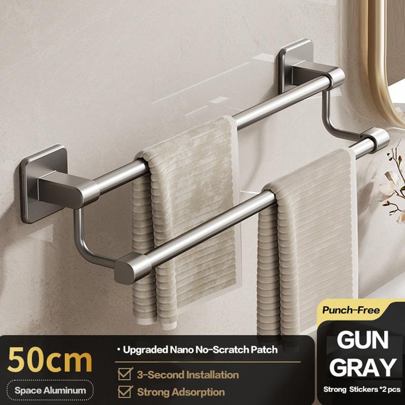 Product Introduction of Towel Bar Punch-Free Wall-Mounted Kitchen Bathroom Rag Bath Towel Storage Rod Organizer Household Detachable Towel Hanging Rack Napkin Holder 19