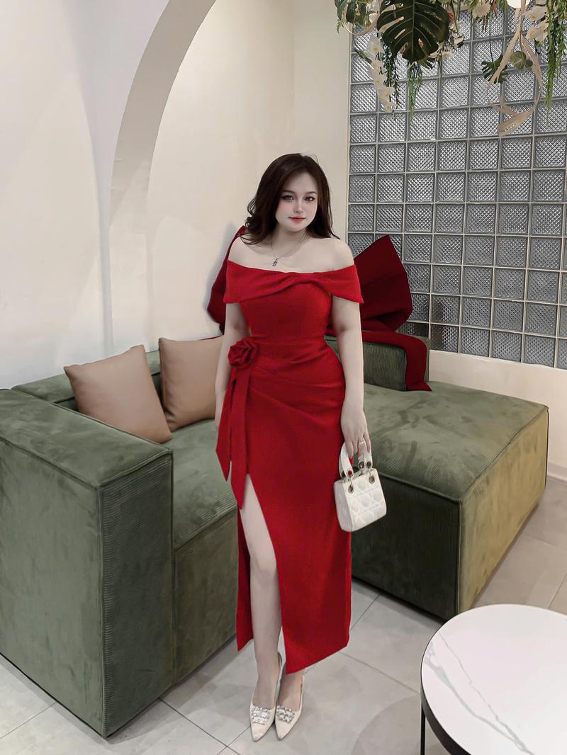 Product Introduction of Đầm Tiệc Bigsize Bẹt Vai Xẻ Tà Nhún Eo Kèm Tag Hoa Chất Liệu Tuyết Mưa Đủ Size Từ 60-90 Ký Nữ Women Dress Set Váy Thường Mặc Váy Dự Tiệc 21