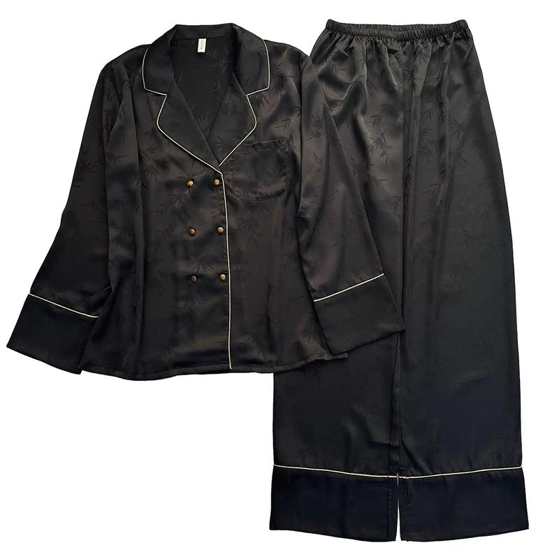  M69- pijama dài lụa gấm mềm cổ véc cho nữ   Women  - Bộ ngủ mặc nhà hàng quảng châu cao cấp mẫu mới 