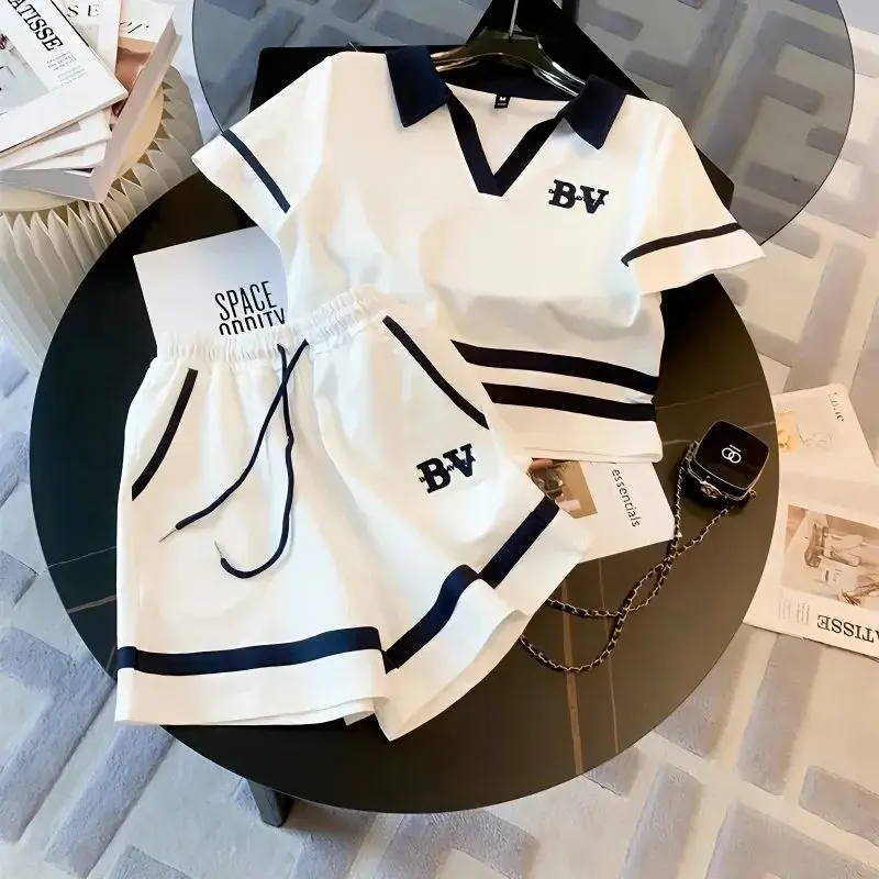 Salt Style Fried Street Sports Suit Women's Summer 2024 New Western Style Youthful-Looking European Goods High-End Casual Shorts Two-Piece Suit Womenswear Overalls Comfort Short Sleeve Lady
