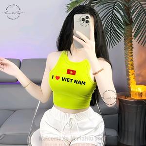 Áo Thun 3 Lỗ Croptop Thun Bori Form Basic Ôm Body Nữ In Hình Thêu Cờ Đỏ Sao Vàng I Love Việt Nam, Áo Kỷ Niệm, Quốc Khánh 2/9, Áo Thun Việt Nam, Áo Thun Quê Hương, Women Cổ Tròn Voi Umi