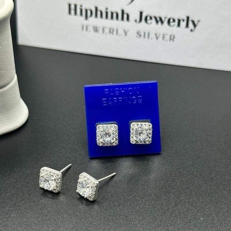 khuyên tai nụ vuông 5mm, 7mm và 8mm nam nữ chất liệu bạc 925 Hiphinh Jewelry HJ3
