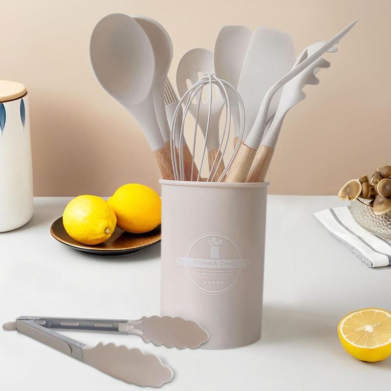 Silicone Cooking Utensils Set, 12pcs/set Including Spatula, Spoon, Tongs, Whisk, Storage Bucket, Kitchen Cooking Utensils Set, Kitchen Accessories 6
