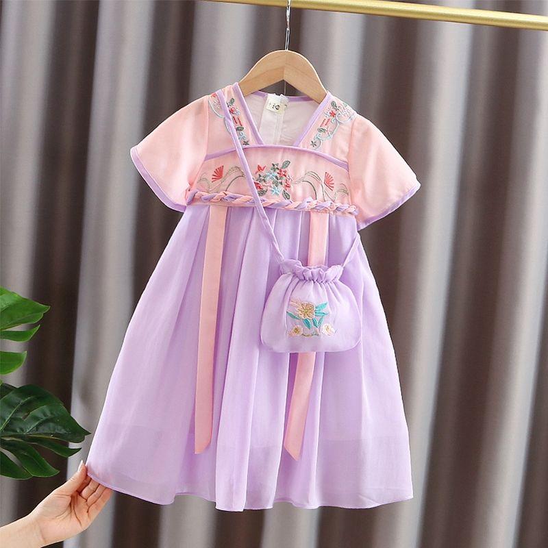 Váy Hanfu Cho Bé Gái, VN-D015, Tay Ngắn, Phong Cách Trung Quốc, Váy Công Chúa, 8-33kg, Tặng Kèm Túi Quà váy  cổ  trang  cho  bé  gái