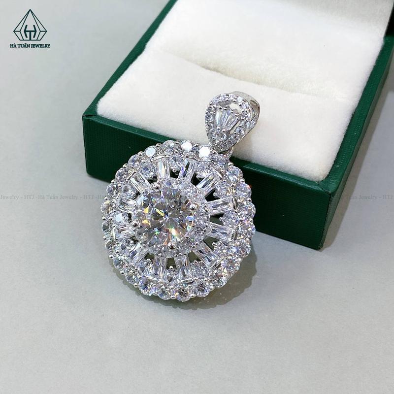 Mặt Dây Chuyền BẠC Xi Kim Viên Đá Chủ MOISSANITE 9mm PX166 Hà Tuấn Jewelry