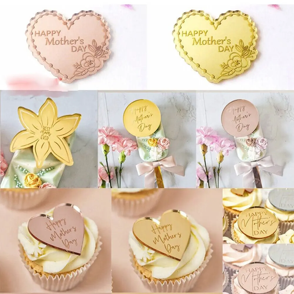Cake Topper Heart Happy Mothers Day Cupcake Discs Cake Label Love Round Mothers Day Cake Toppers Party Decor Circle Cupcake Cake Decoration