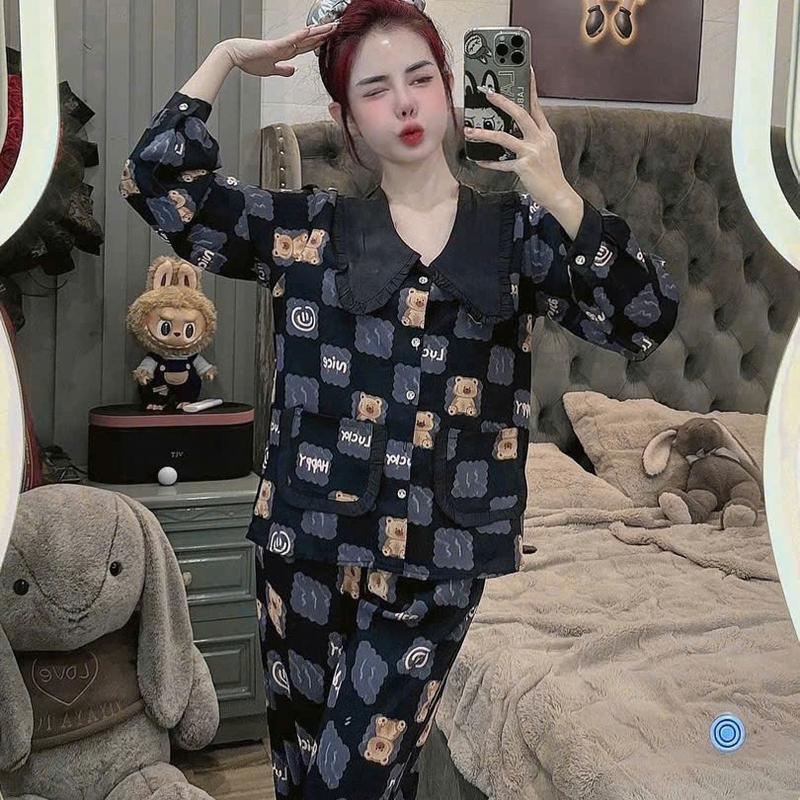 Đồ bộ pijama nữ tay dài lụa mango phối túi nhiều mẫu, thiết kế mới dễ thương, đồ bộ nữ mặc nhà thoải mái, pijama nữ lụa mịn mát, size dưới 60kg, đồ bộ pizama tay dài Yuri Phương Shop 2