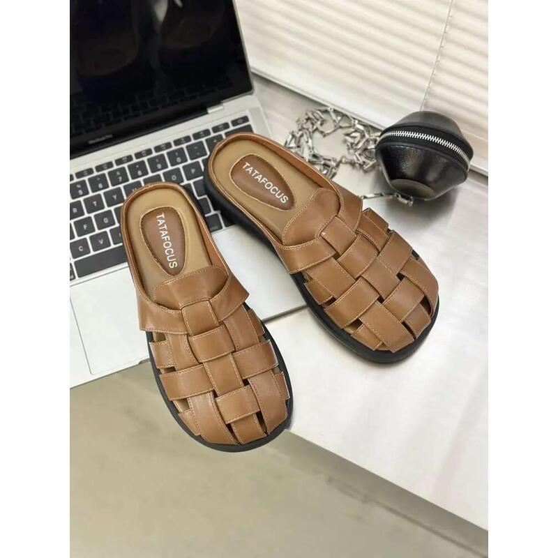 Product Introduction of Slippers Women Summer Shoes Pantofle Cover Toe Slides Loafers Fashion Low Female Mule 2025 Mules Rubber Rome Hoof Heels F 5