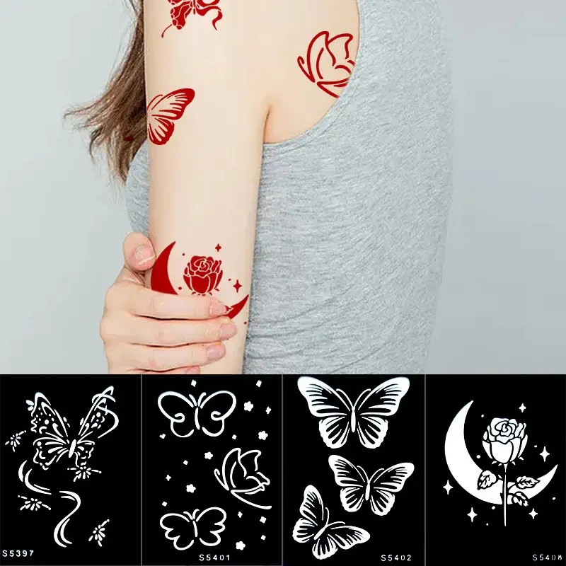 Henna Tattoo Stencil Butterfly Flower Hollow Tattoo Woman Wedding Template Adhesive Sticker Spray Painted Tattoo Template Embroidery Tattoo Template