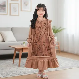Safa Fashion - LANGSUNG KIRIM Ancika Gamis Anak Perempuan Kombinasi Brukat Motif Flower / Fashion Gamis Anak Perempuan Edisi Lebaran 2026 Terbaru (TANPA HIJAB)