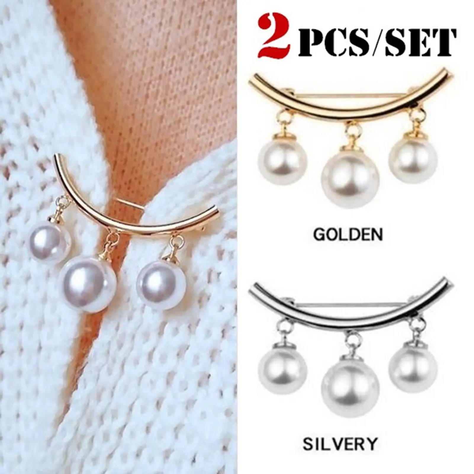 Poyuasez 2Pcs Brooch Stylish Elegant Faux Pearl Fashion Vintage Brooch for Wedding