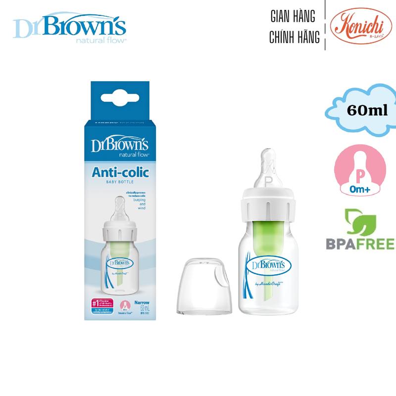 [SB2100] Bình sữa Dr.Brown's Options Plus cổ thường sơ sinh 60ml, núm Silicone, PP, kháng khuẩn - Voi binh  chongsac bình  dr brown 1