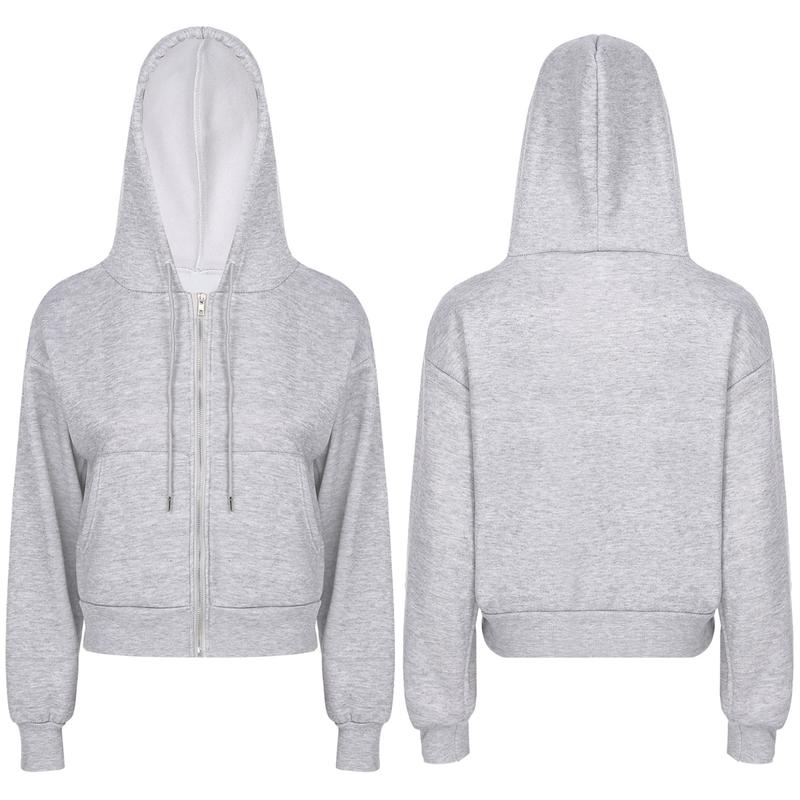 Moggemol  Womens Zip-Up Fleece-Lined Cropped Hoodie Casual Solid Color Long Sleeve Drawstring Hooded Sweatshirt with Pockets Womenswear Elastic 6