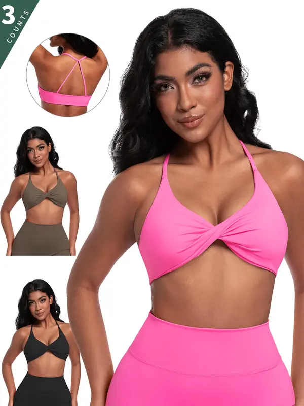 Women's Solid Twist Backless Sports Bra, Comfy Breathable Sports Bra for Yoga Gym Workout, Ladies Sportswear for All Seasons 6