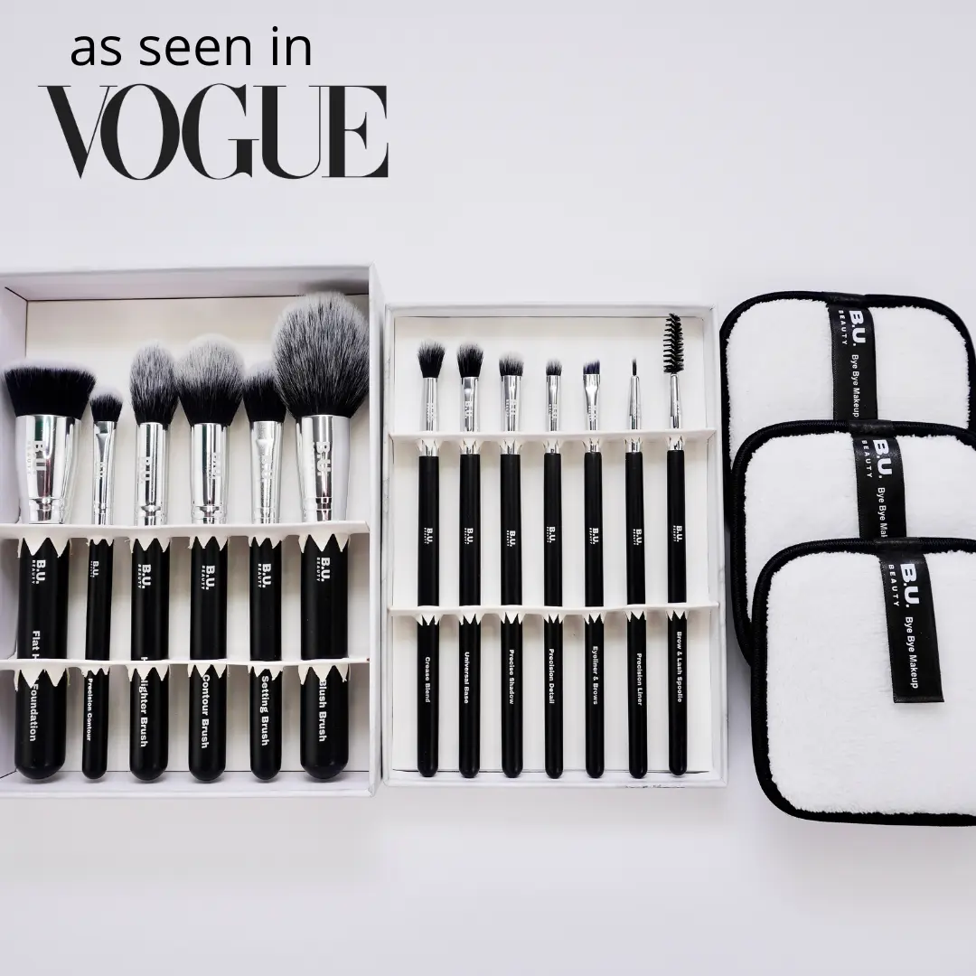 B.U. BEAUTY The Complete go to kit makeup brushes and reusable makeup remover pads Set Blend Blush Cleansing Durable