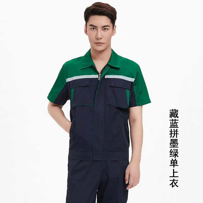 Safety Jacket Thin Cotton Workwear Safe Shirt Short Sleeve  Reflector Labor Electrician Protectionclothing Men Women Shop Mechanical Shirt