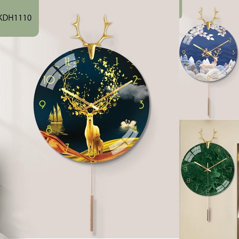 Đồng hồ treo tường kim trôi quả lắc có găn đầu hươu mạ vàng, nhiều mẫu, phong cách quý tộc, cổ điển, sang trọng Decor Decor Phòng