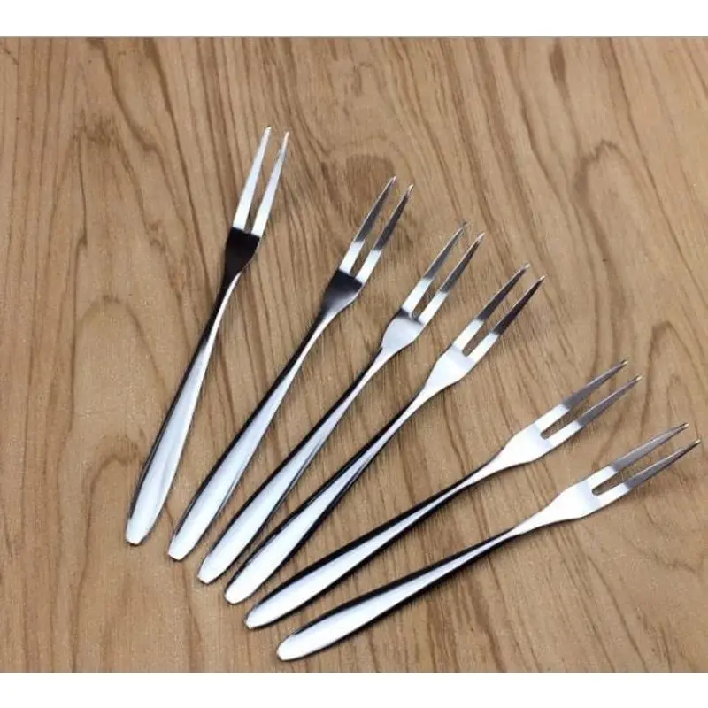 Nĩa Trái Cây Bằng Thép Không Gỉ, Sáng Bóng, Có 2 Răng, Đầu Có Lợi