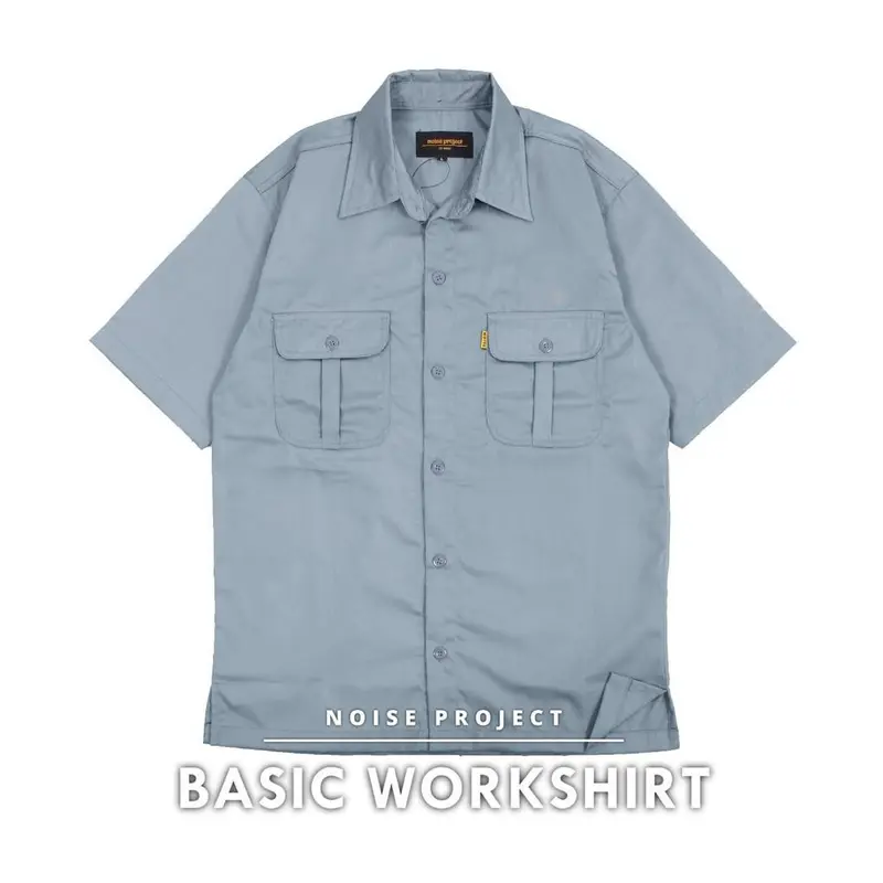 Kemeja workshirt basic polos Nyaman Panjang Pendek Retro Santai Simple Pria 3