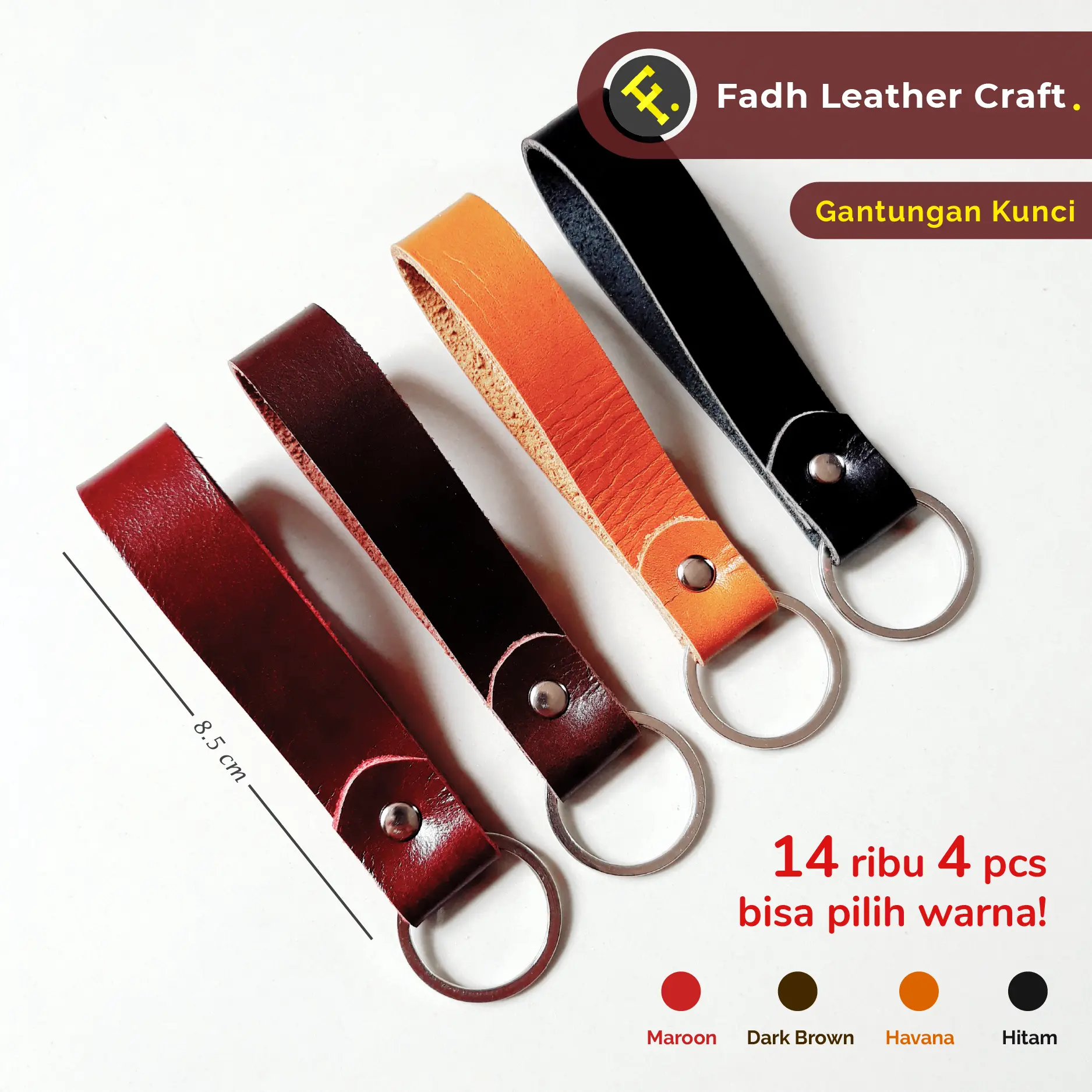 Gantungan Kunci Kulit Sapi Asli - Paket 4 Pcs - Premium Leather Keychains