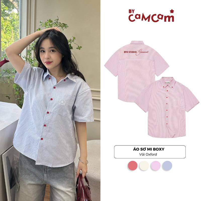 Áo SƠ MI BOXY Bycamcam Kẻ Sọc Oxford Cúc Màu Đỏ/Xanh Form Unisex Nam Nữ