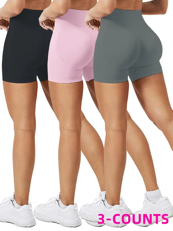 Women's Solid High Waist Gym Shorts, Casual Comfy Breathable Skinny Shorts for Yoga Gym Workout Running, Ladies Sportswear for All Seasons 0