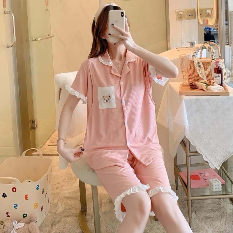 Bộ quần áo cộc tay chất tăm lạnh mềm thoáng mát mặc Bầu và Sau Sinh có thiết kế cho bé ti (42kg - 95kg) L05 Váy Bầu Đầm Bầu