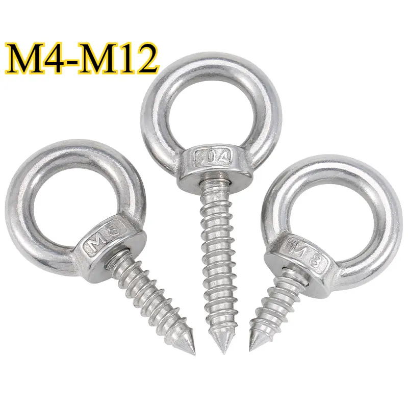 Vòng nâng bằng thép không gỉ 304, Vít tự khai thác, Vòng tròn, Móc vít tự khai thác, Vòng mắt cừu khoan tự động, Vít gỗ âm thanh loại, Có các kích cỡ M4, M5, M6, M8, M10, M12