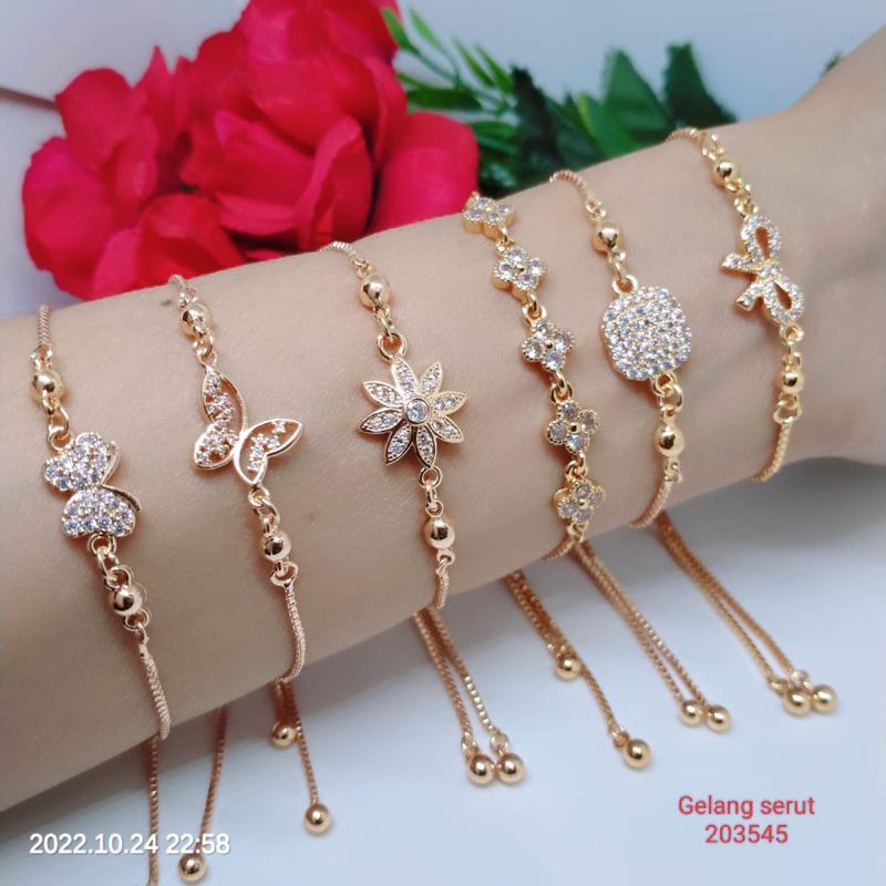 Gelang Serut Titanium Tembaga Rodium Perhiasan Emas Terlaris Termurah Tidak Mudah Luntur G16-GS1 1