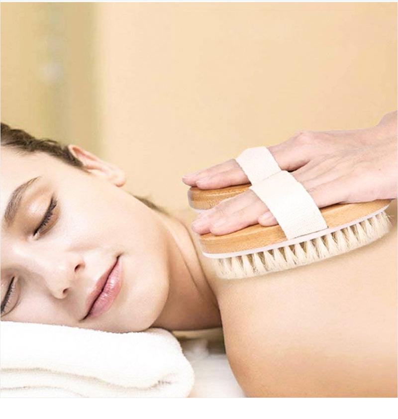 Product Introduction of 1pcs Exfoliating Wooden Body Massage Shower Brush Natural Bristle Bath Brush Soft SPA Woman Man Skin Care Wet Dry Body Brush Accessory Light Smooth Hand Personal 16