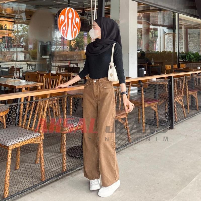 Product Introduction of Celana Kulot Jeans High Waist Wanita Loose Highwaist Straigh Terbaru Aksal Jeans 3