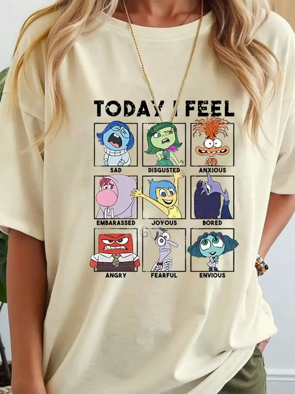 Cartoon Pattern Round Neck Graphic Tee, Casual Letter Print Short Sleeve T-shirt for Summer, Women's Top for Daily Wear 3