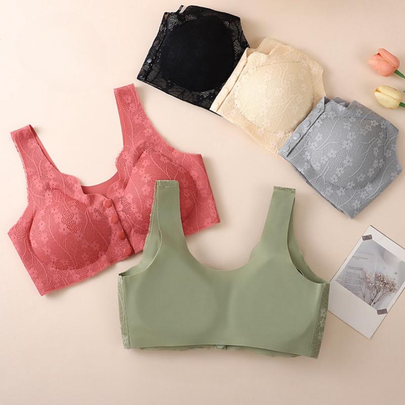 1/2pcs New Lace Without Steel Ring Bra Front Buckle Thin And Seamless Pregnant Women Gather For Breastfeeding Bra Mom's Underwear 4