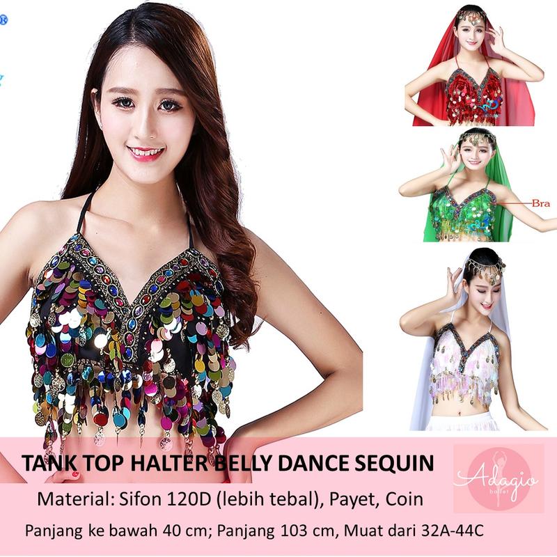 Tank Top Bra Halter Atasan Belly Dance Kostum Haloween Arabian Tari ...