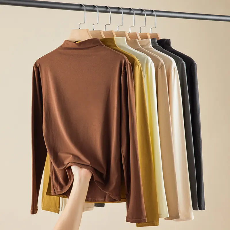 Half Turtleneck Bottoming Shirt Women's Long-Sleeved T-shirt Spring, Autumn and Winter Slim Fit Inner Wear Autumn Wear round Neck Western Style Black Women's Top Womenswear Lingerie